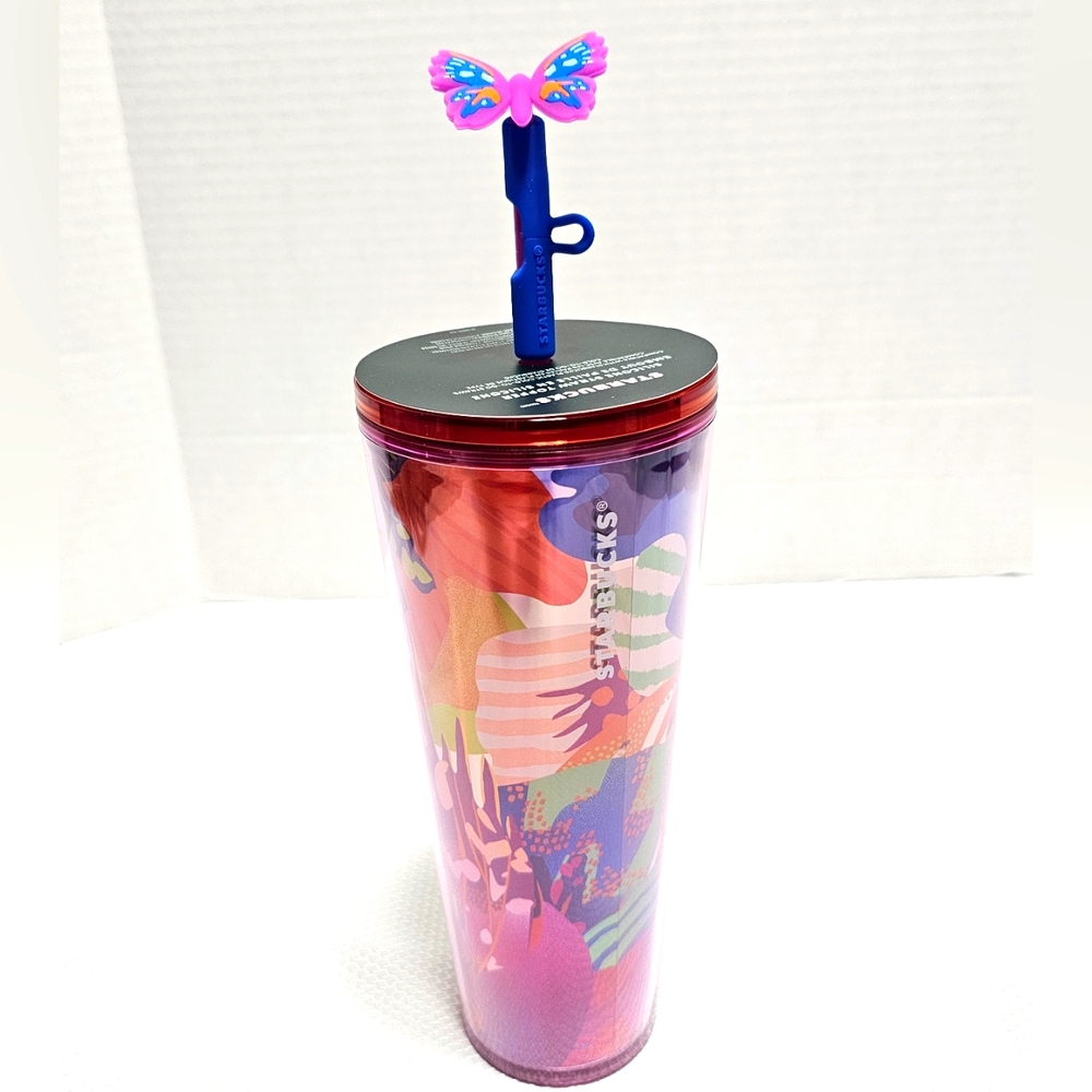 NEW Starbucks 2024 Summer Silicone Butterfly Straw Topper Iridescent Cold Cup